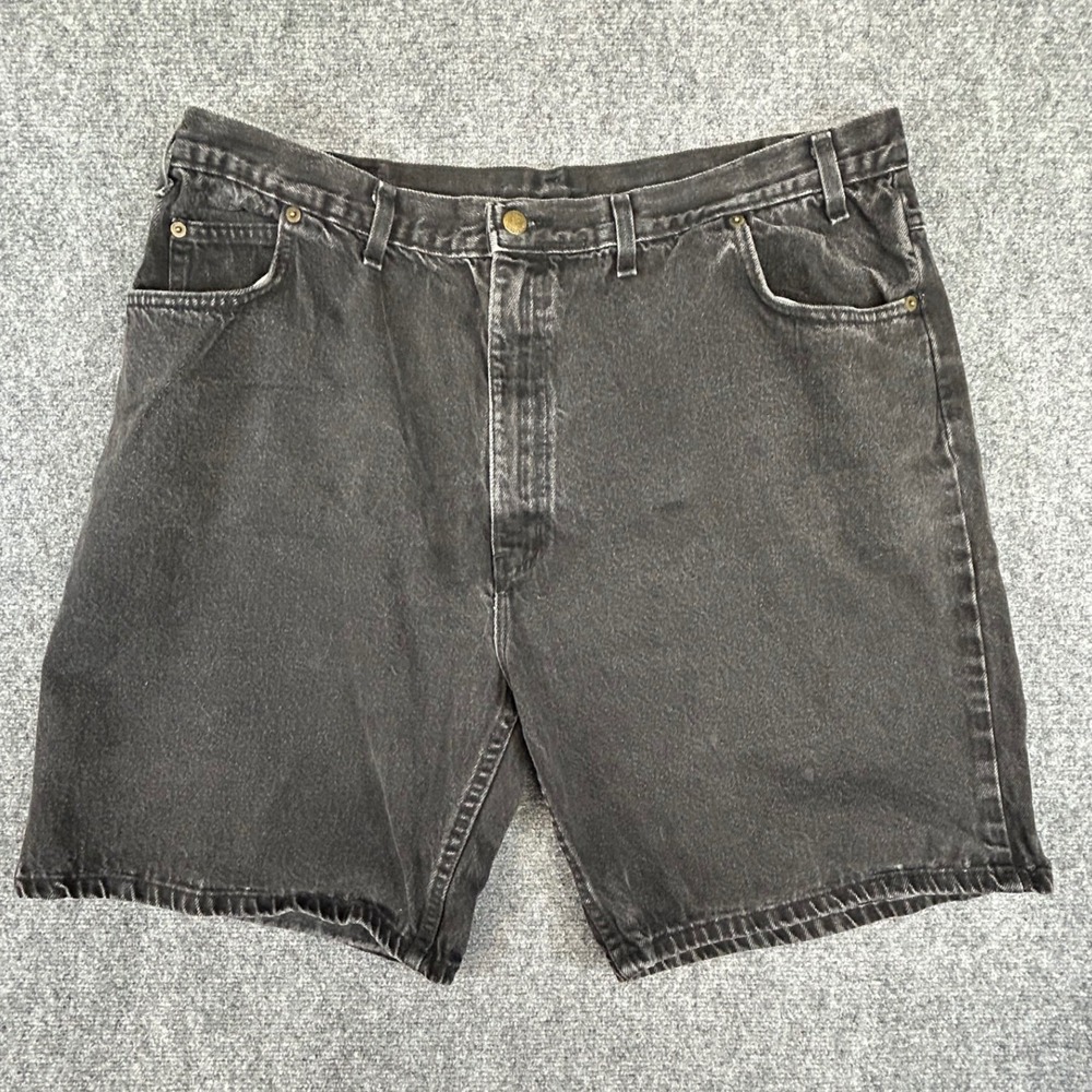 Vintage Black Denim Shorts Mens 37 Faded Relaxed Fit Workwear Rugged Cotton